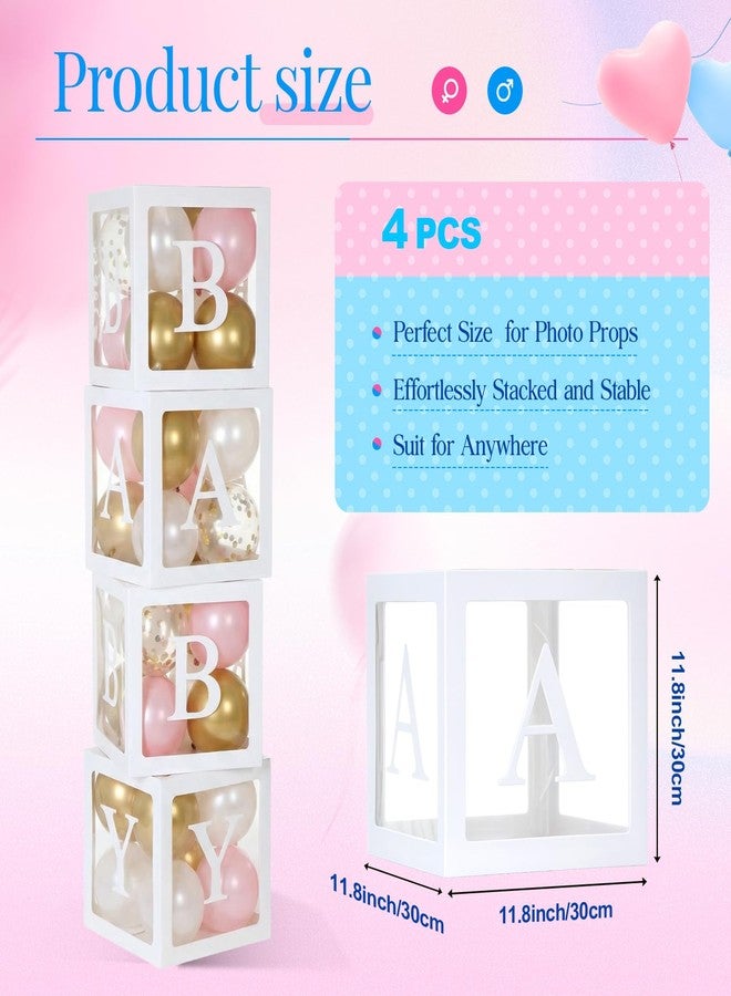 Seenelling 4 Pcs Balloon Boxes with Letters, Transparent Clear Balloon Boxes Gender Reveal Blocks Backdrop Decorations for Gender Reveal Party Favors Decor (White) - Image 2